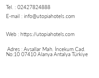Utopia Resort & Residence iletişim bilgileri
